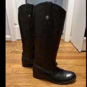 Frye Melissa Two Button Black Boots extended calf